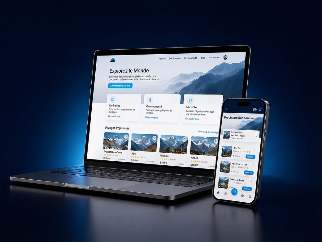 Site internet sur mesure affiché sur un ordinateur portable et un smartphone